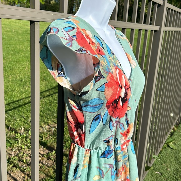 Scobe Green Floral Summer Wrap Dress Size Large - Picture 7 of 11